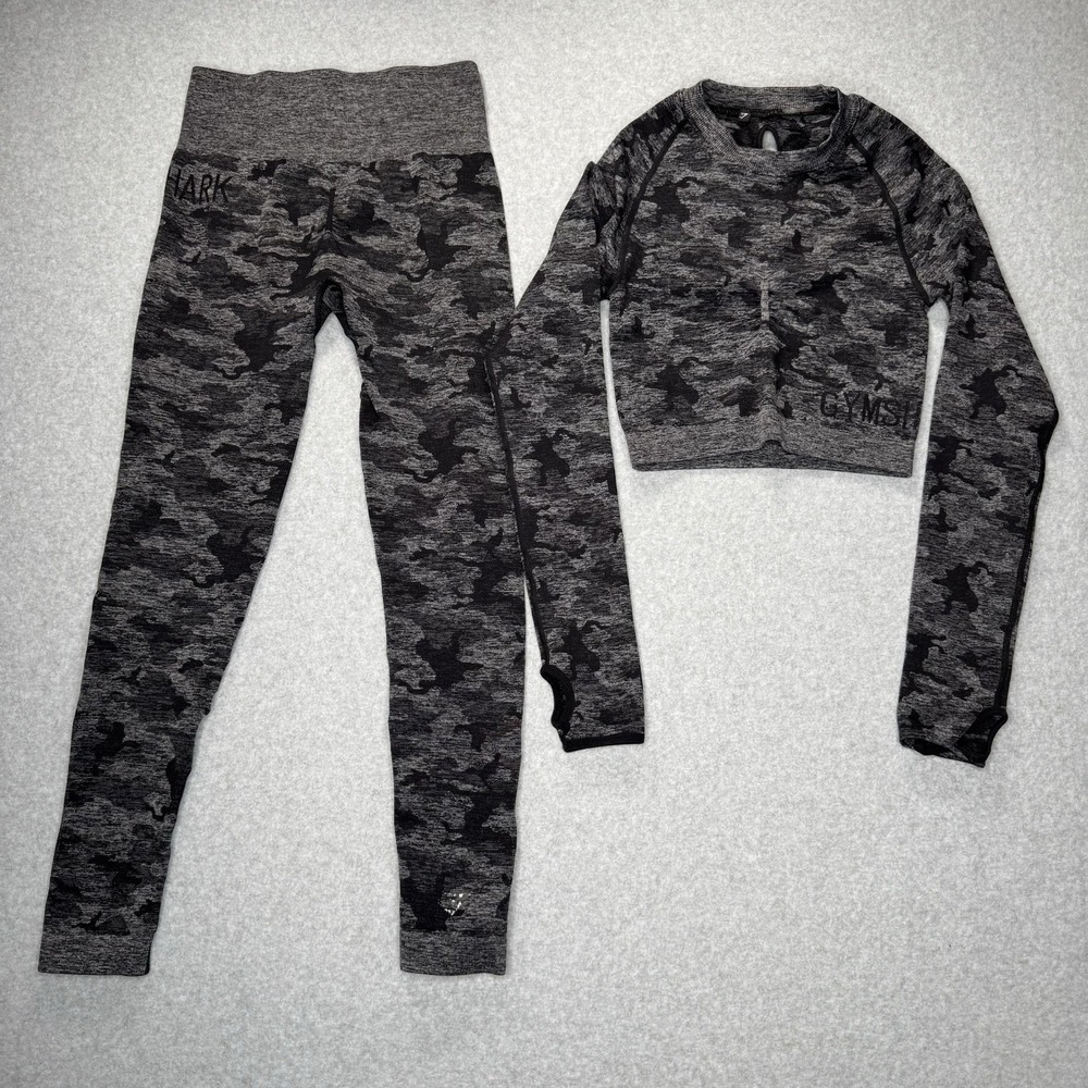 Gymshark Womens Size S Gray Adapt Camouflage Long Sleeve Crop Top & Leggings Set